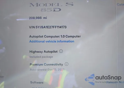 2015 Tesla Model S 70D/85D/P85D from USA, damaged, VIN 5YJSA1E27FF114173